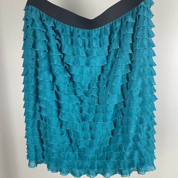 Teal Stretchy Below knee Length Skirt Fun Ruffles High Quality Plus Size 2X - Picture 1 of 4